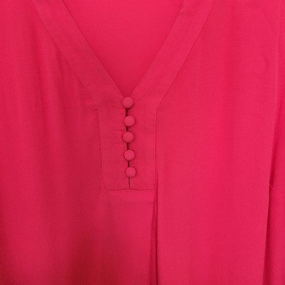 Roz & Ali Long Sleeved Button Detail Sheer Rayon Red Blouse Size L - Picture 6 of 7